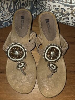 White Mountain Women's Taupe Beaded Thong Sandals